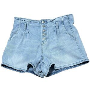 Light Blue High-Waist Button-Front Denim Shorts